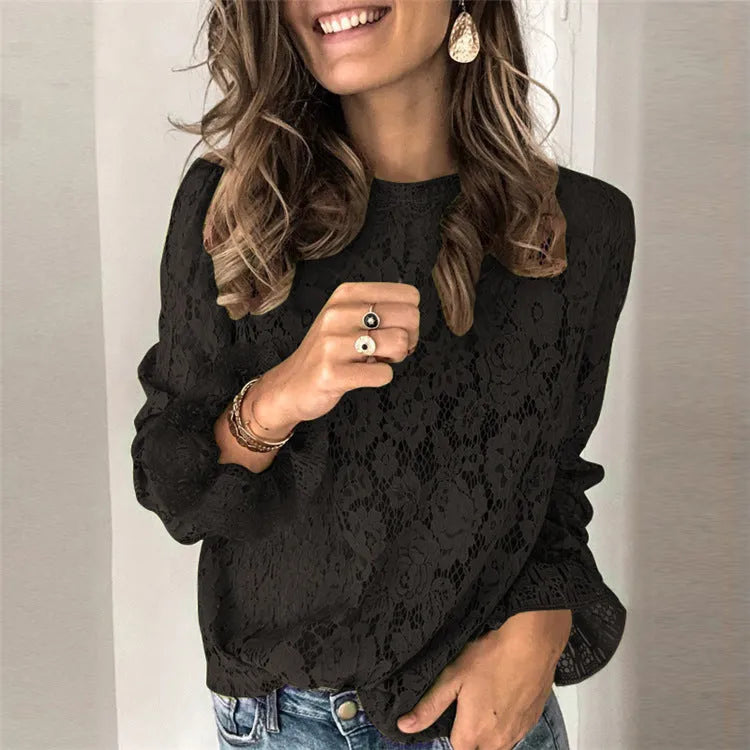 Women's loose-fit hollow-out lace shirt with zipper details in a streetwear style