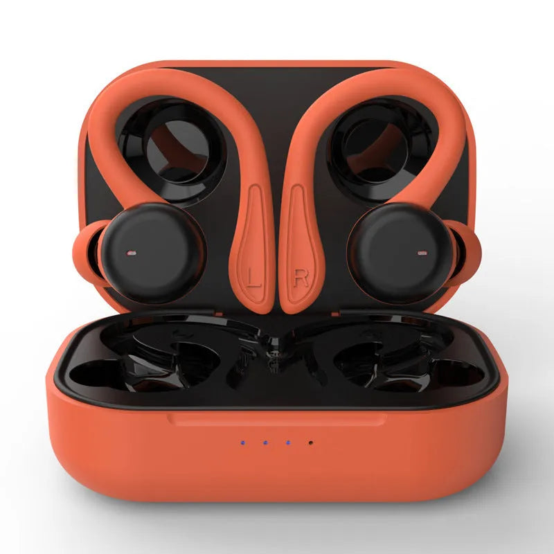 True wireless sports headphones with active noise cancelling shown in black, with removable ear hooks and multiple earbud sizes.