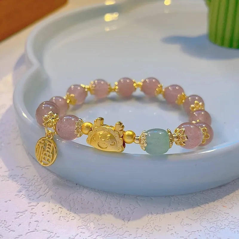 Women's floral glazed zodiac animal bracelet with ice crack texture and electroplated finish