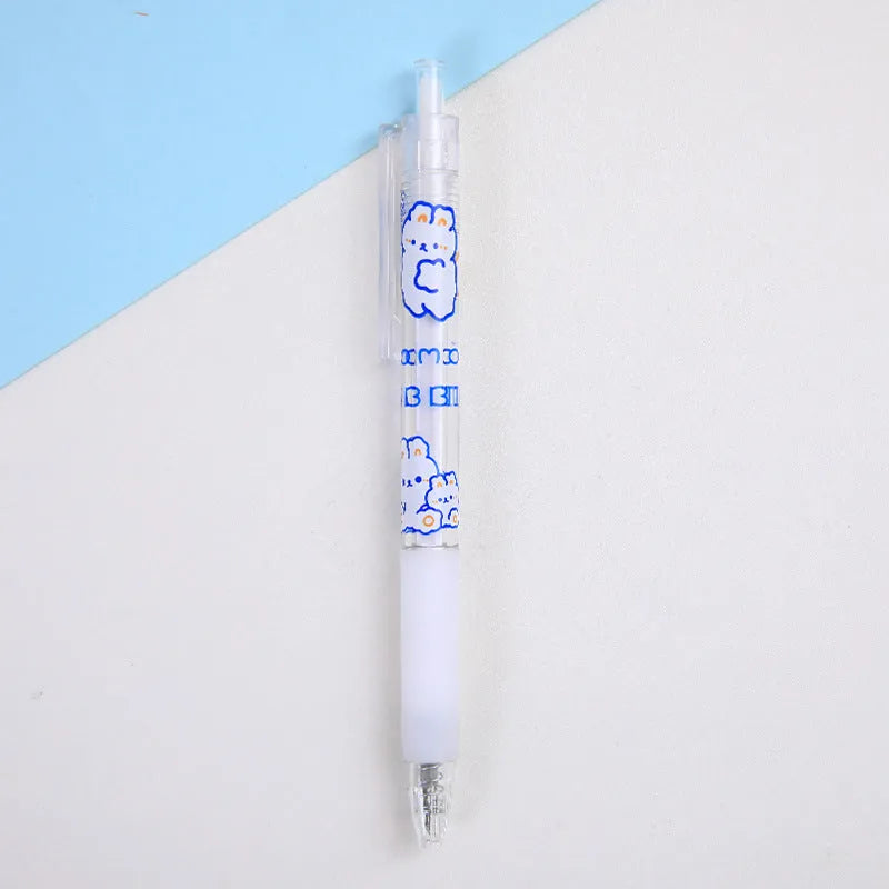Set of six cute bear and rabbit character design retractable pen knives with ballpoint pens.