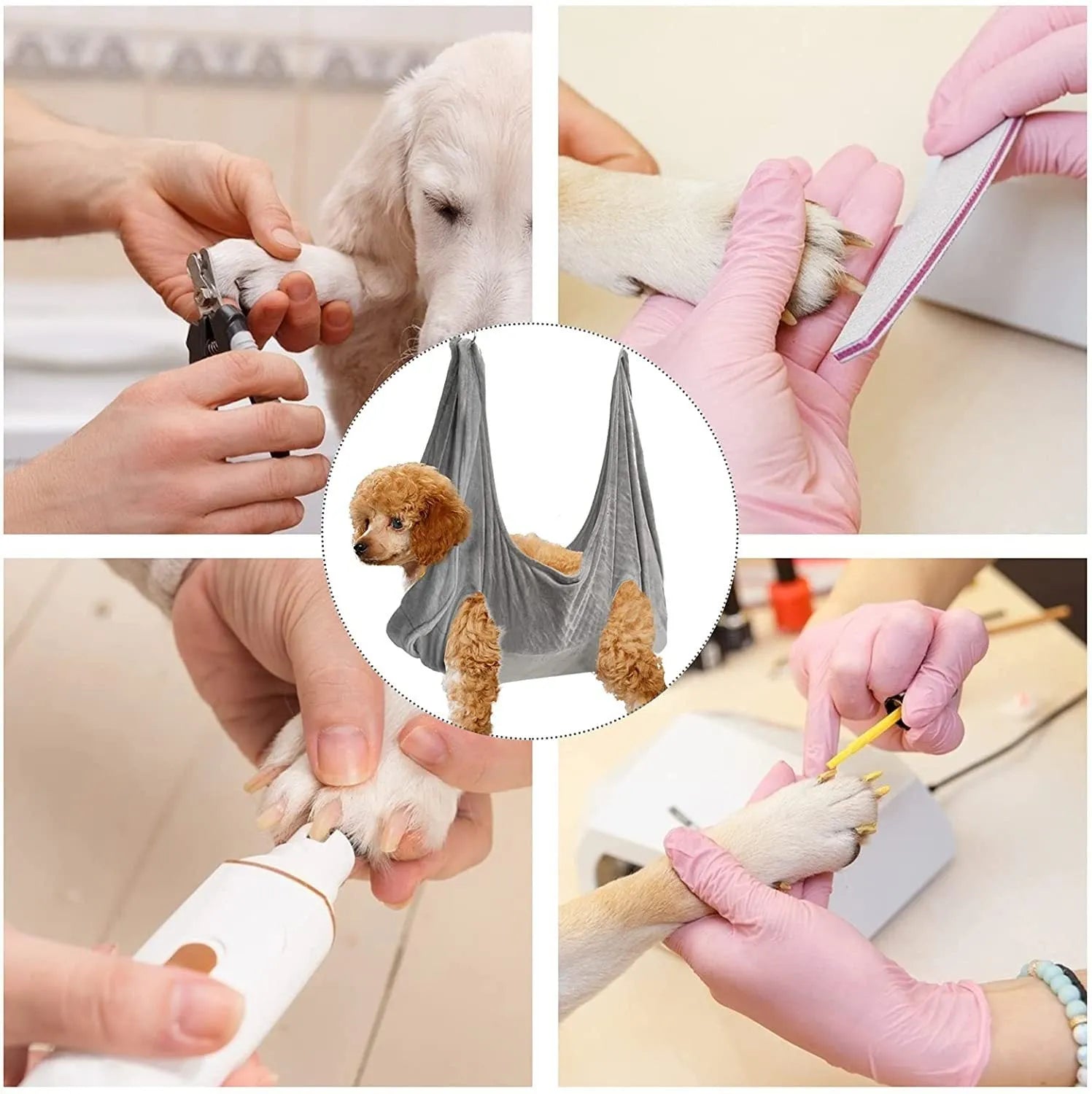 Dog grooming hammock in blue cloth for bathing and nail trimming for small medium large dogs and cats