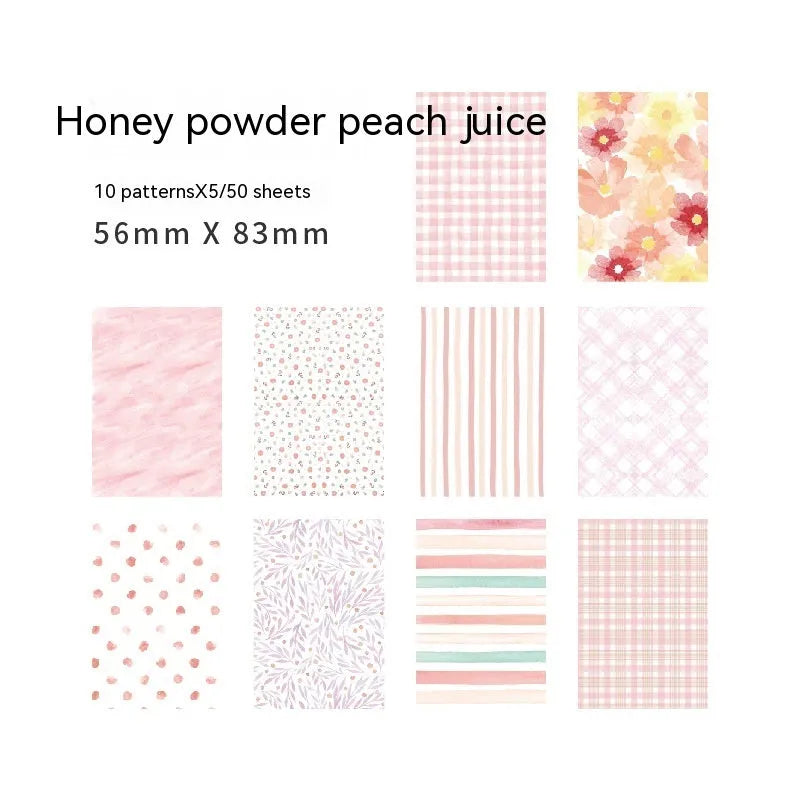 Retro collage material note paper in dessert colours showing ten different shades including caramel puff and mango milk roll