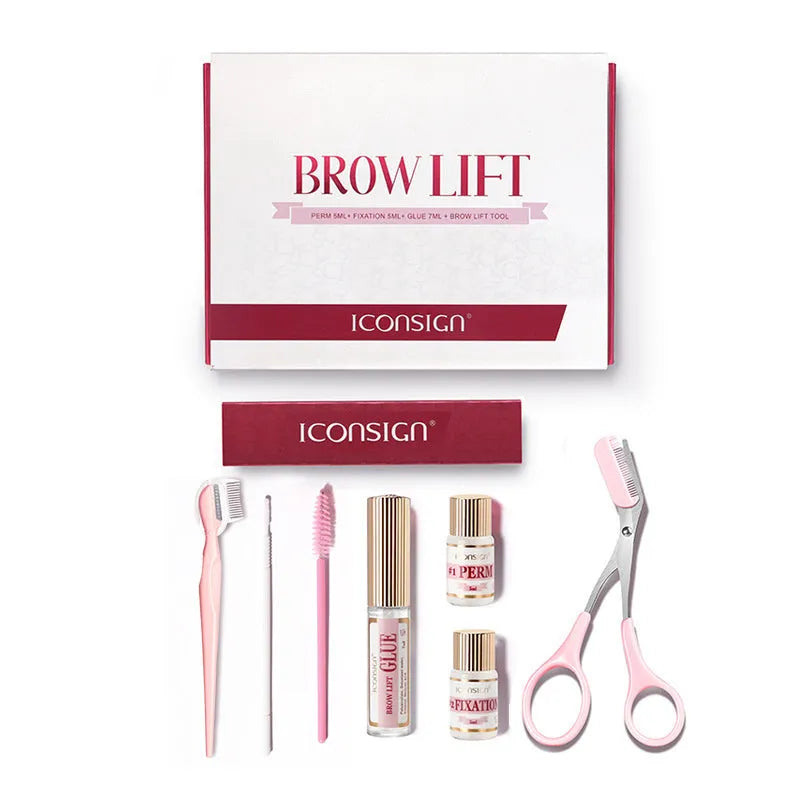 Eyebrow perm set kit with scalding suit, keratosis tool and pink quick ironing accessory in suit style packaging