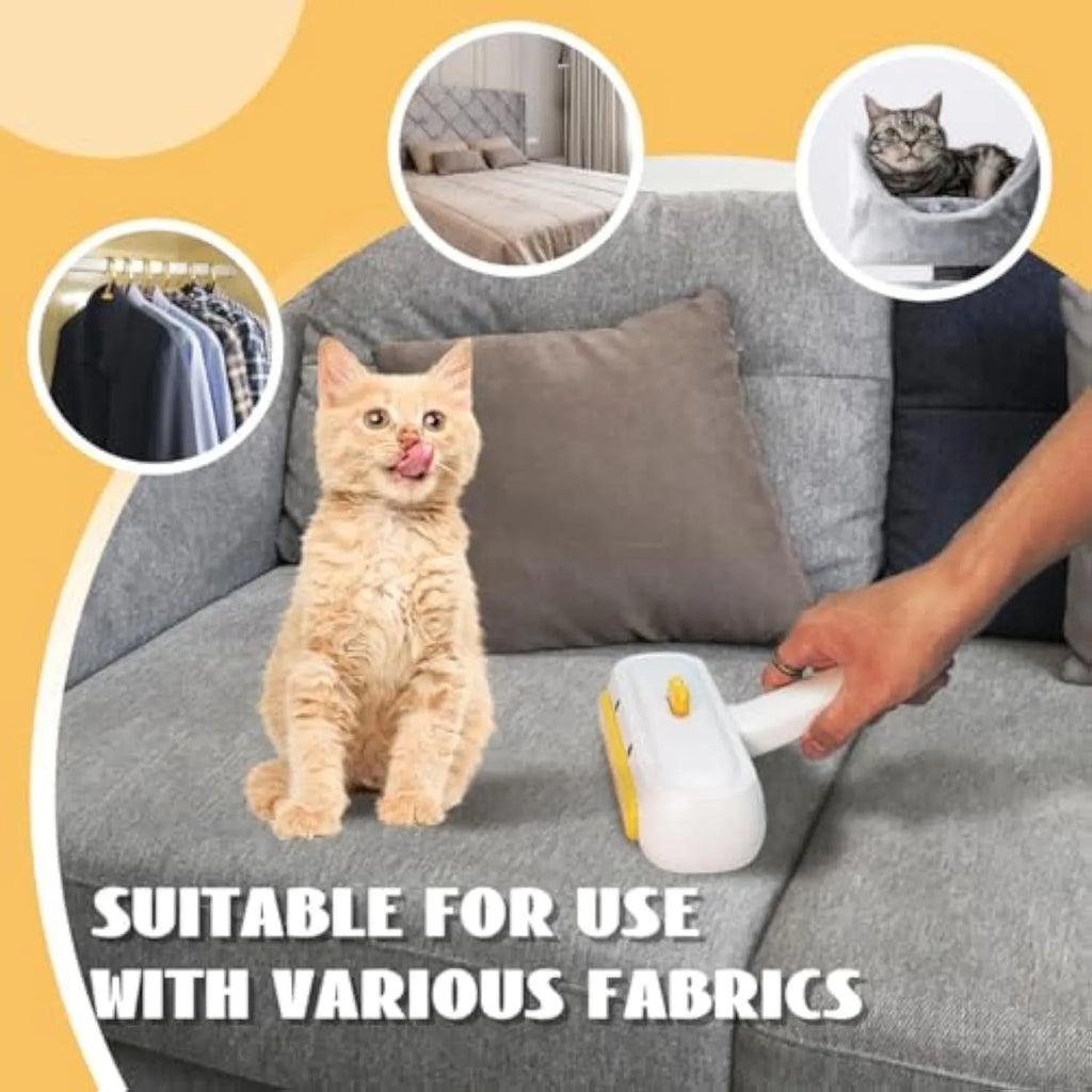 Portable pet hair remover with yellow duck design and polyester bristles for furniture and car seat cleaning