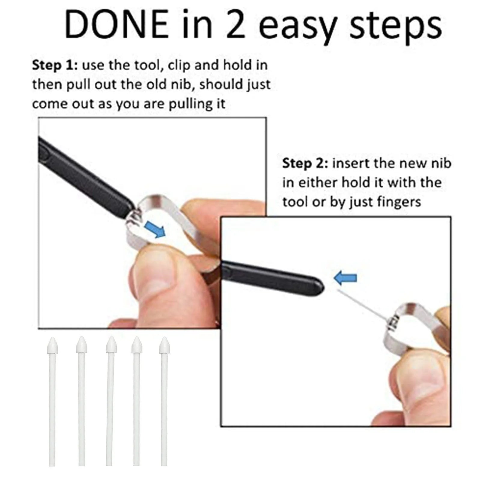 Rotating stylus tip refill 5-pack in black, white, and grey for Samsung S6 S7 N10 N20