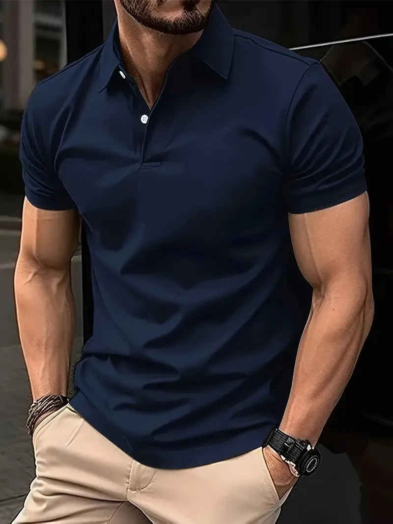 Men's slim fit short sleeve button shirt in solid colour on hanger