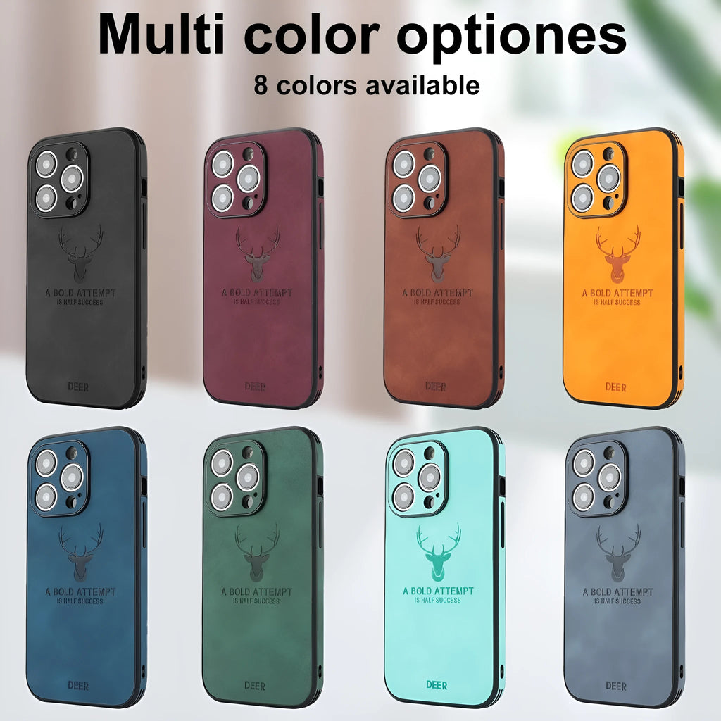 Magnetic charging iPhone 16 case with embossed moose head design in imitation leather material