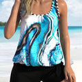 Blue tie-dyed floral women's swimsuit bikini set in plus sizes