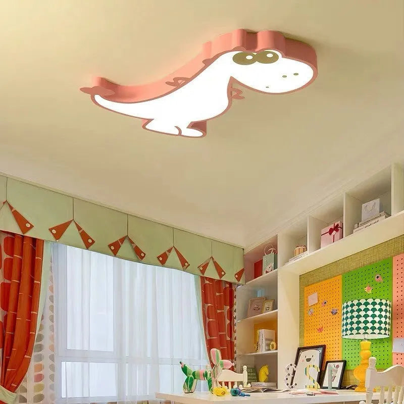 48cm cartoon dinosaur ceiling light with PVC shade and aluminium body in green or pink for bedroom
