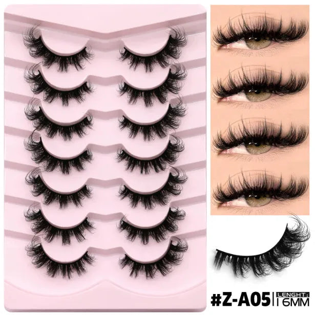 Box of natural false eyelashes and glue in one of six style options