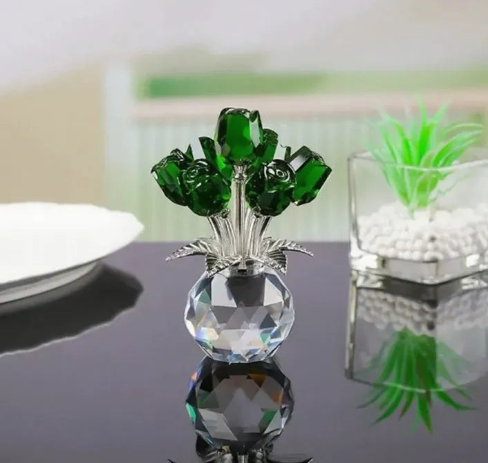 Geometric K9 crystal rose glass decoration in Chinese style with wire drawing manufacturing