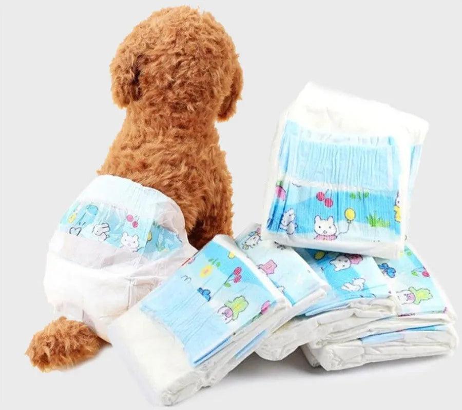 Disposable pet diapers made of non-woven fabric for female and male dogs in multiple sizes