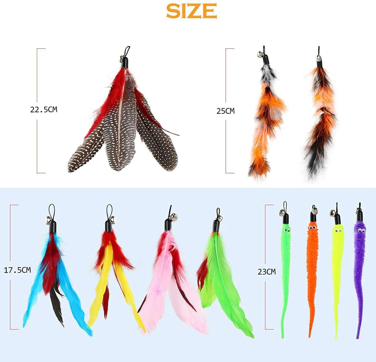 Cat teaser fishing rod set with feather heads and 30 cm poles for interactive play