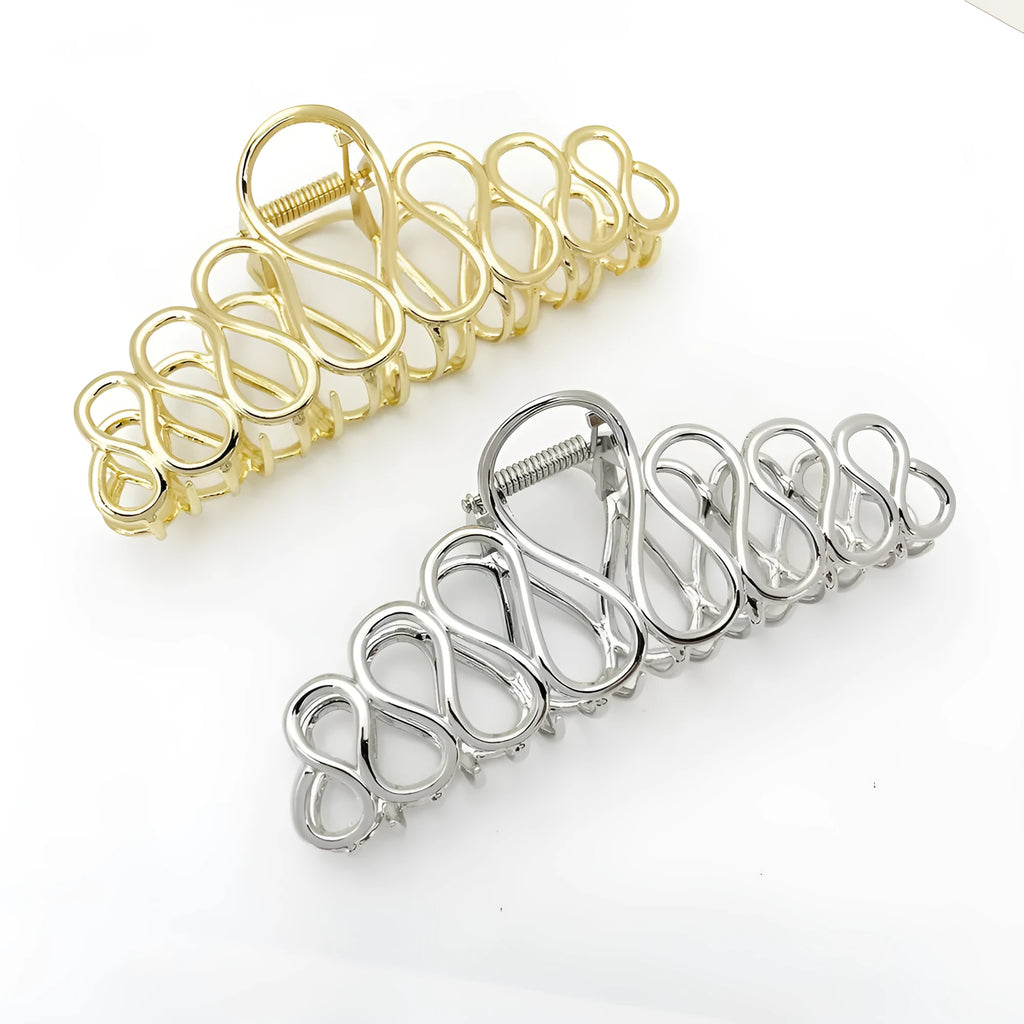 Minimalist large alloy hair clip with electroplated gold or silver finish and tassel detailing for thick hair