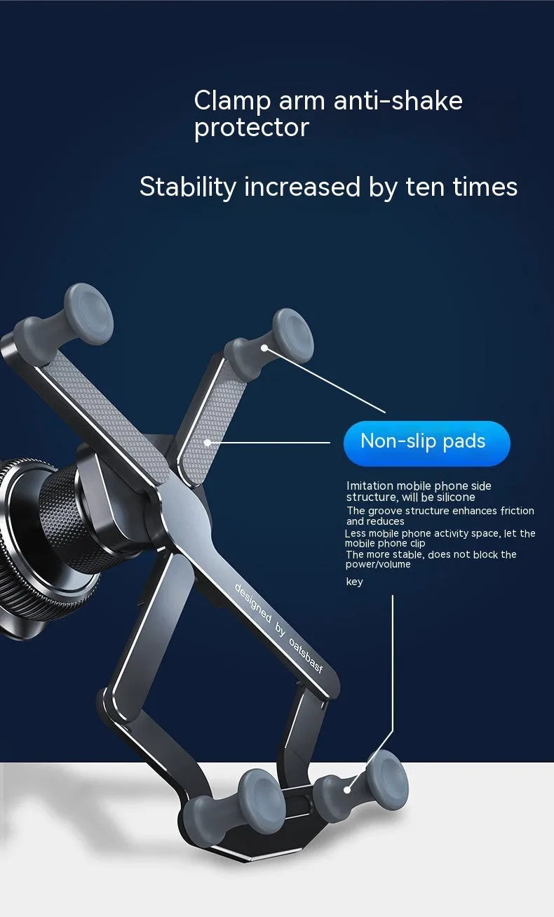Invisible aluminum alloy car mobile phone holder showing knob air vent clip and adhesive paste mounting options.