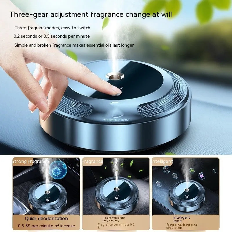 Compact car air freshener diffuser with automatic spray function and zinc alloy shell
