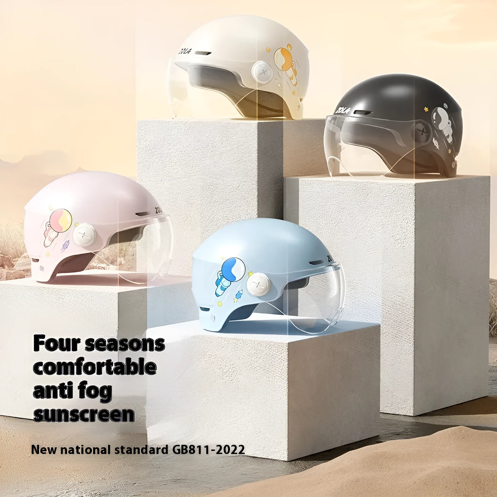 Khaki electric motorcycle half helmet with ABS construction for summer commuting
