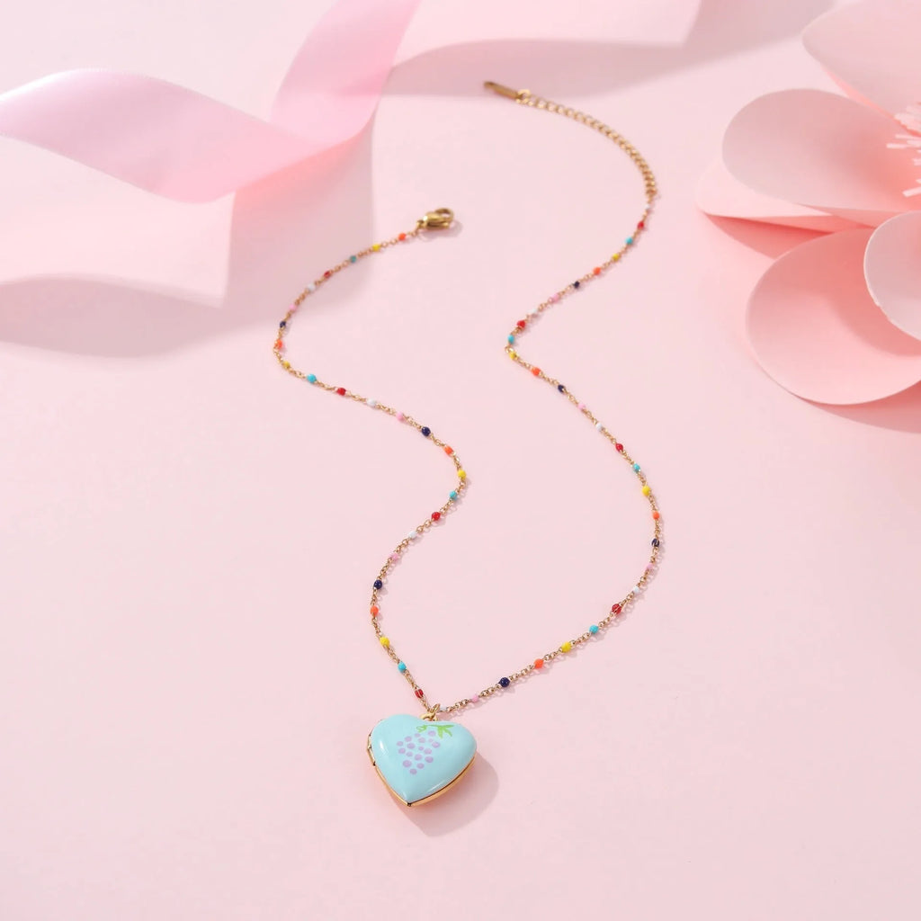 Stainless steel fruit pendant necklace with 18K gold plating on 41-50cm chain