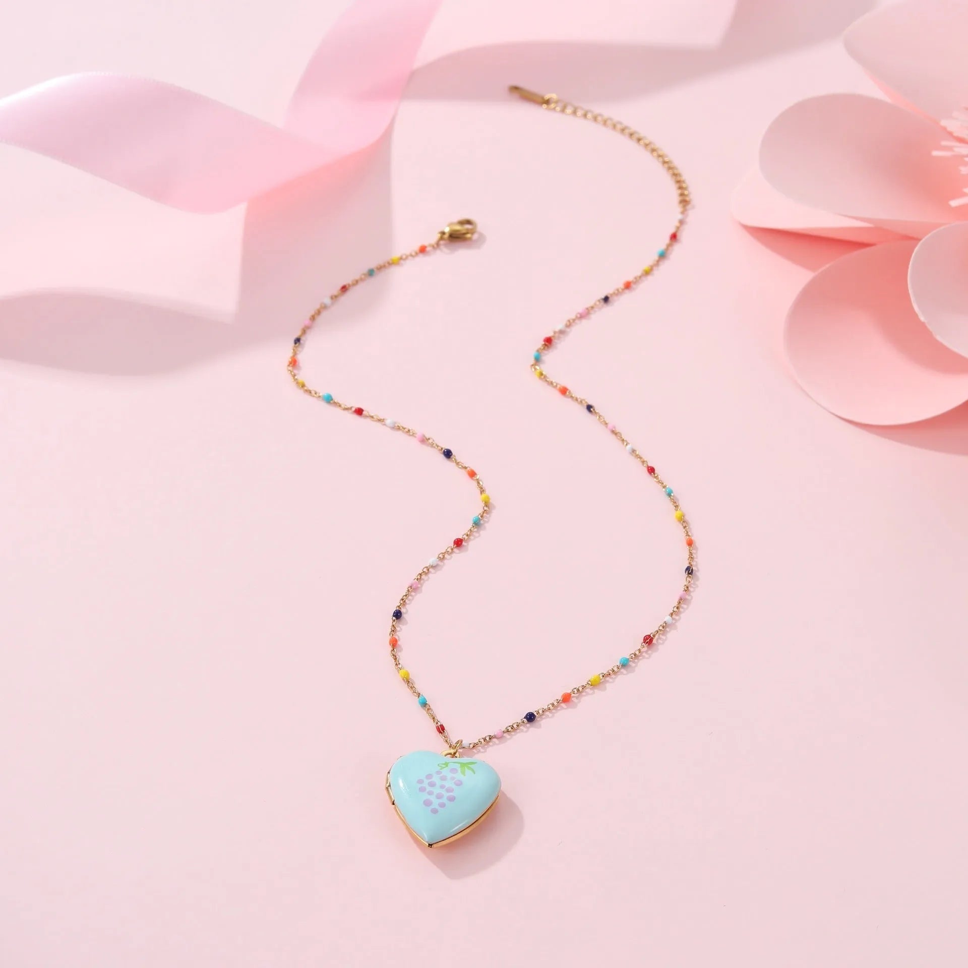 Stainless steel fruit pendant necklace with 18K gold plating on 41-50cm chain