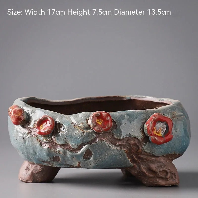 Hand-painted large caliber ceramic combination flower pot with cute pastoral meat and flower design in colour option A