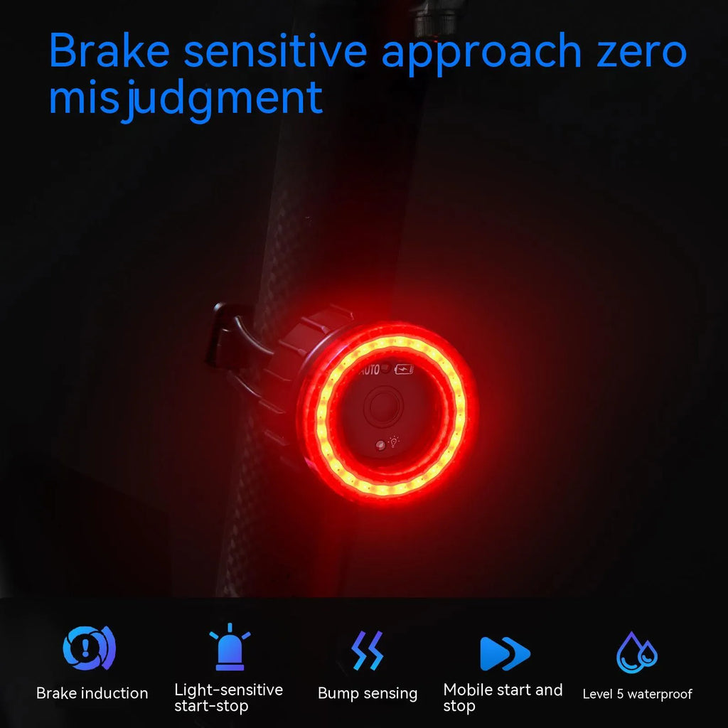 Black intelligent induction bicycle brake taillight with seat tube mounting bracket