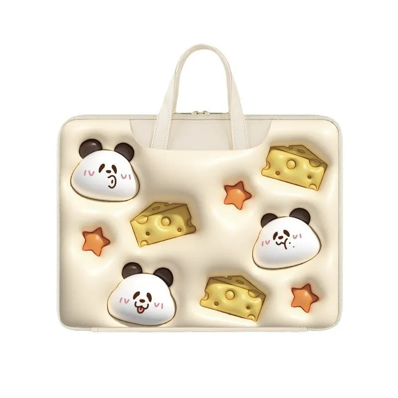 Inflatable PU leather laptop bag with trolley strap in cute panda design