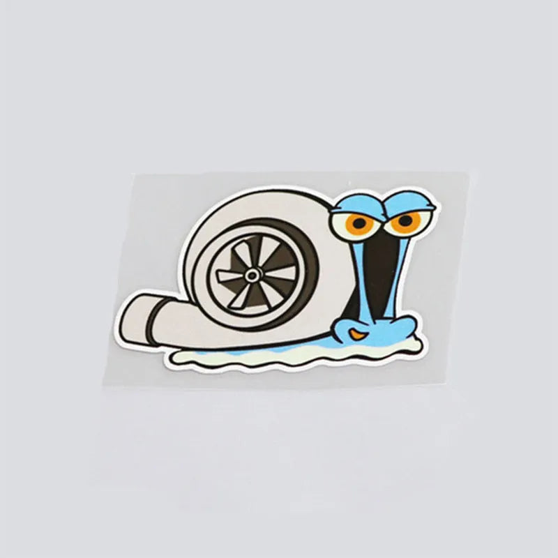 Reflective car bumper sticker with cartoon snail design measuring 12cm by 8cm