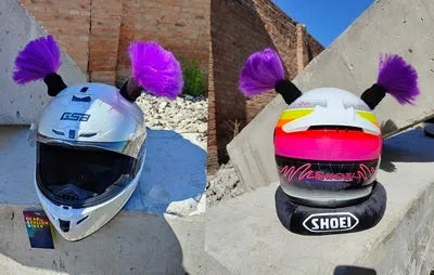 Helmet decorative balls and braids accessory kit with ten style choices and adhesive for motorcycle and ski helmets