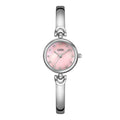 Silver case women's bangle watch with round dial and white plate silver stripe