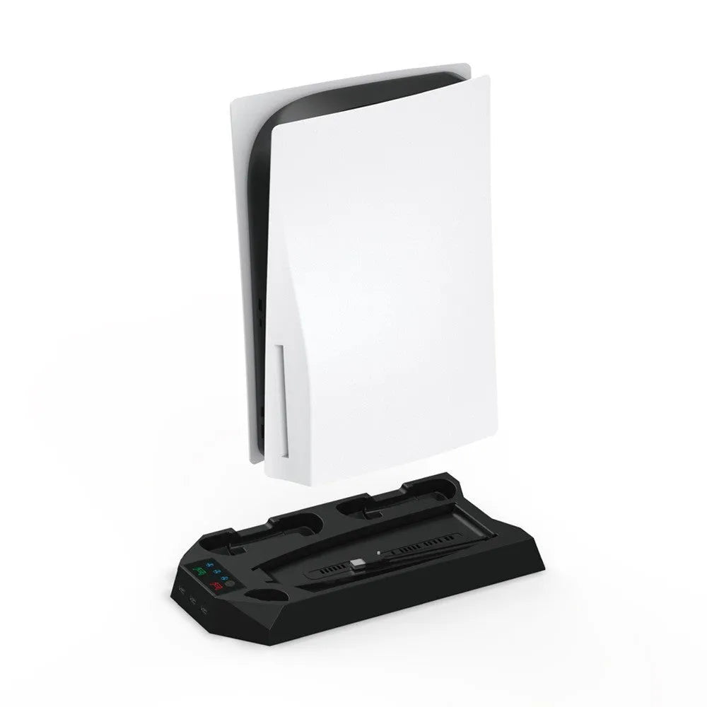 PS5 charging base radiator in white with two controller charging ports and cooling function