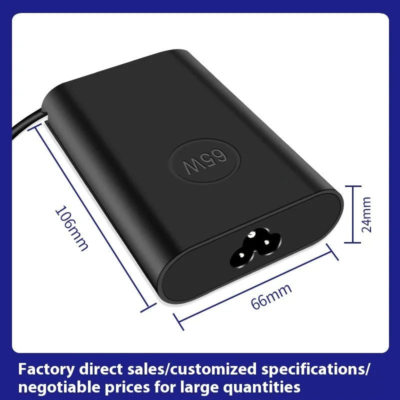 Black 65W Type-C laptop power adapter with multiple international power plugs