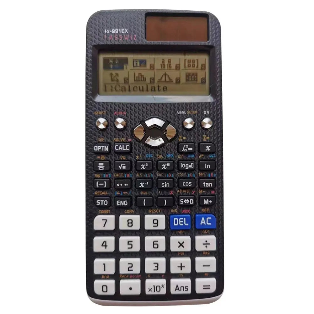 991EX scientific calculator in black, blue, or pink colour with solar panel