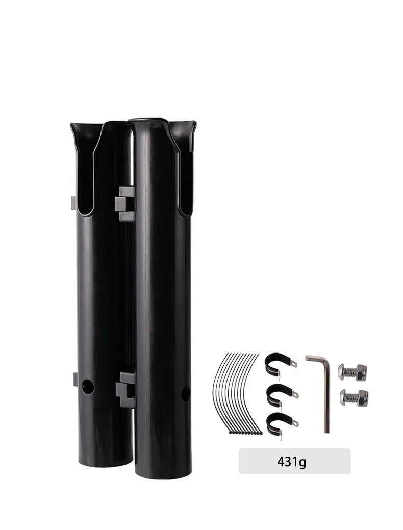 Plastic fishing rod rack with pipe clamp for motorcycle and bicycle mounting