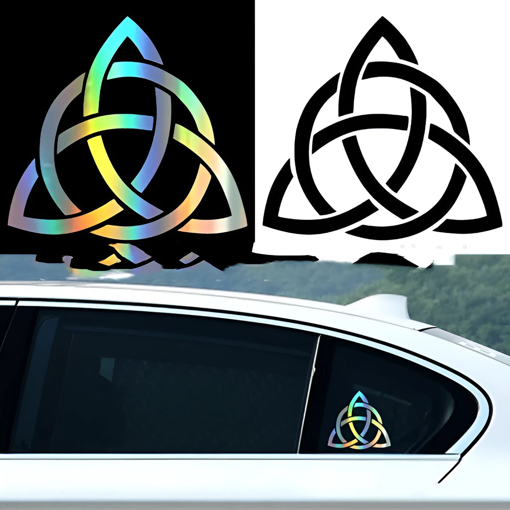 Waterproof car body sticker decal on vehicle door, shown in black, white, and laser colour options.