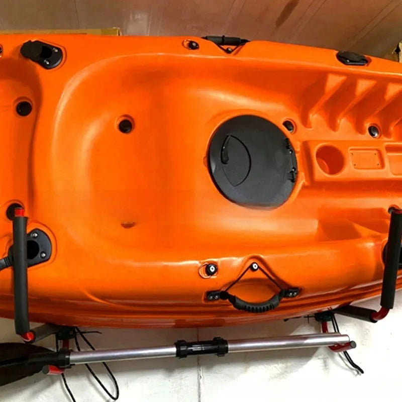 Sturdy carbon steel kayak and surfboard wall hanger for vertical storage