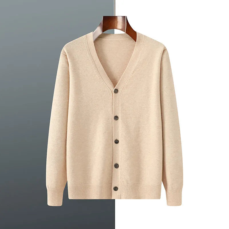 Men's V-neck Andy velvet knitted cardigan coat in loose fitting style