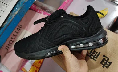 Men's black lace-up sneakers with air cushion sole and artificial PU upper