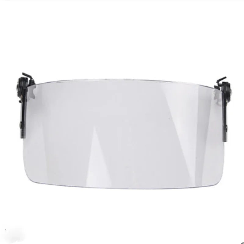 Transparent polycarbonate guide rail helmet mask with windproof lens measuring 30cm by 15cm