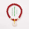 Chinese style handmade natural jinsi jade safety buckle bracelet with red agate and emerald beads