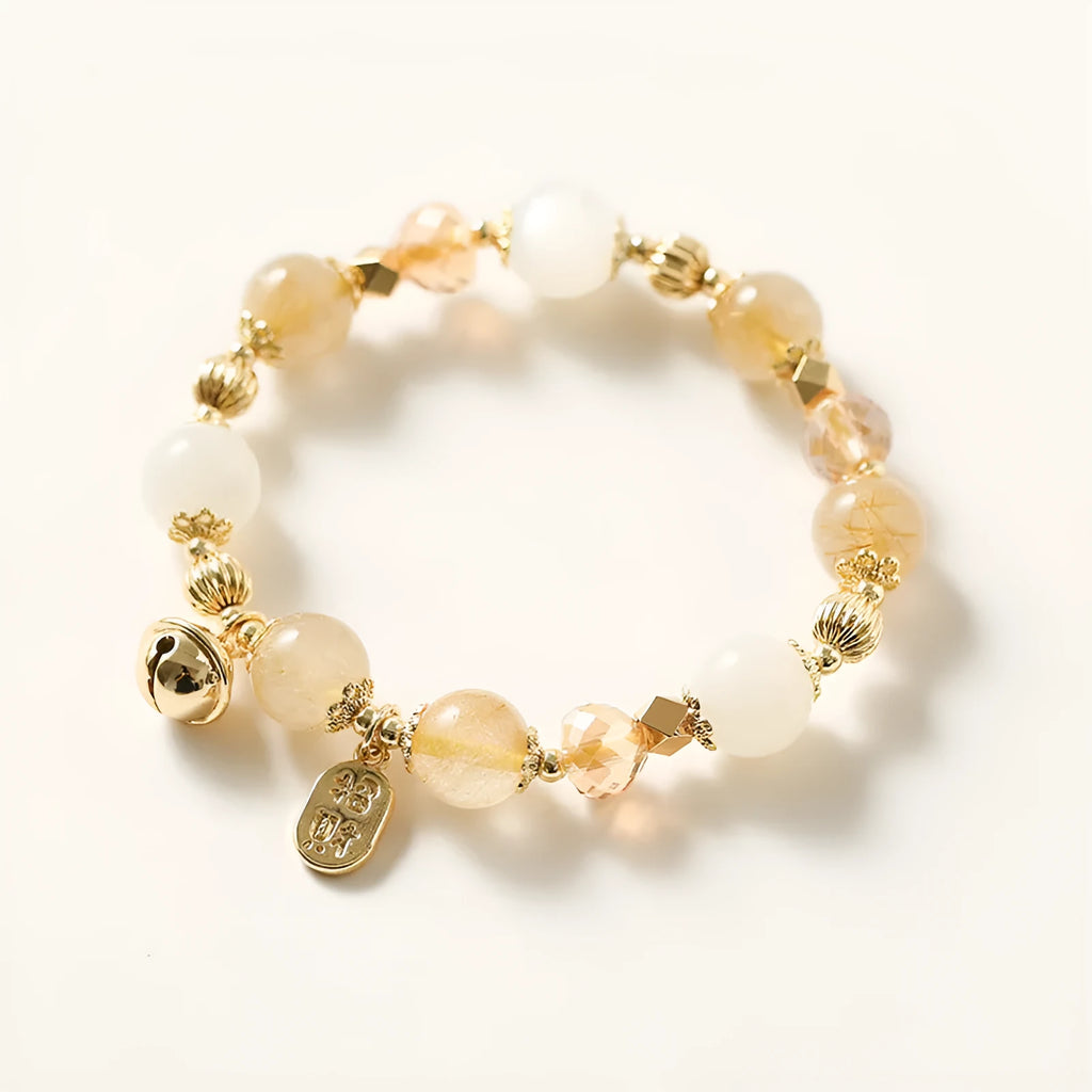 Gold electroplated rutilated quartz bracelet with Korean style design