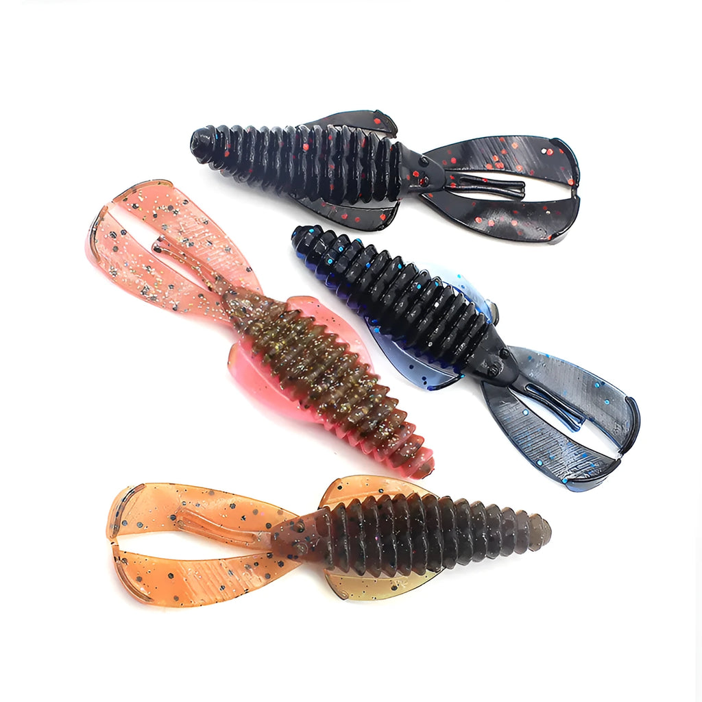 PVC fishing soft bait lure in various colours showing 8cm and 12cm size options