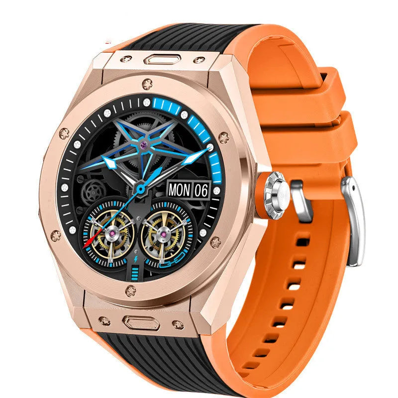 Black smart watch with Bluetooth call function and health monitoring on silicone sport strap