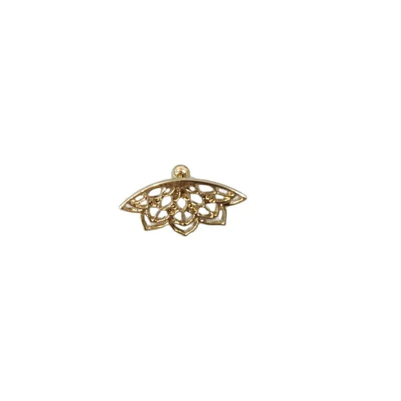 Geometric spider web stud earrings with mesh design in electroplated gold or silver metal finish.