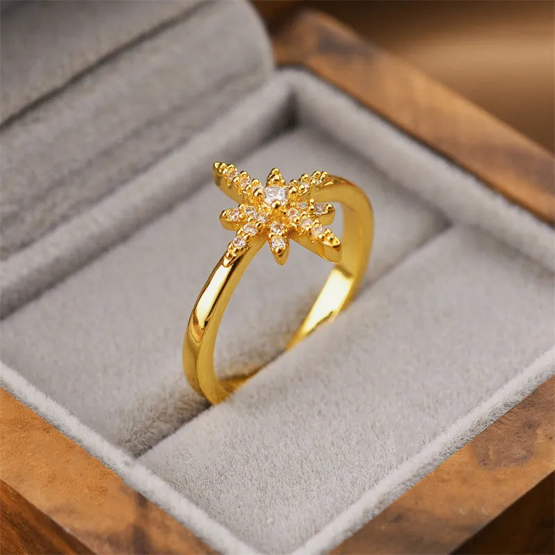 Gold electroplated copper geometric open ring in Korean fashion style, showing adjustable design.