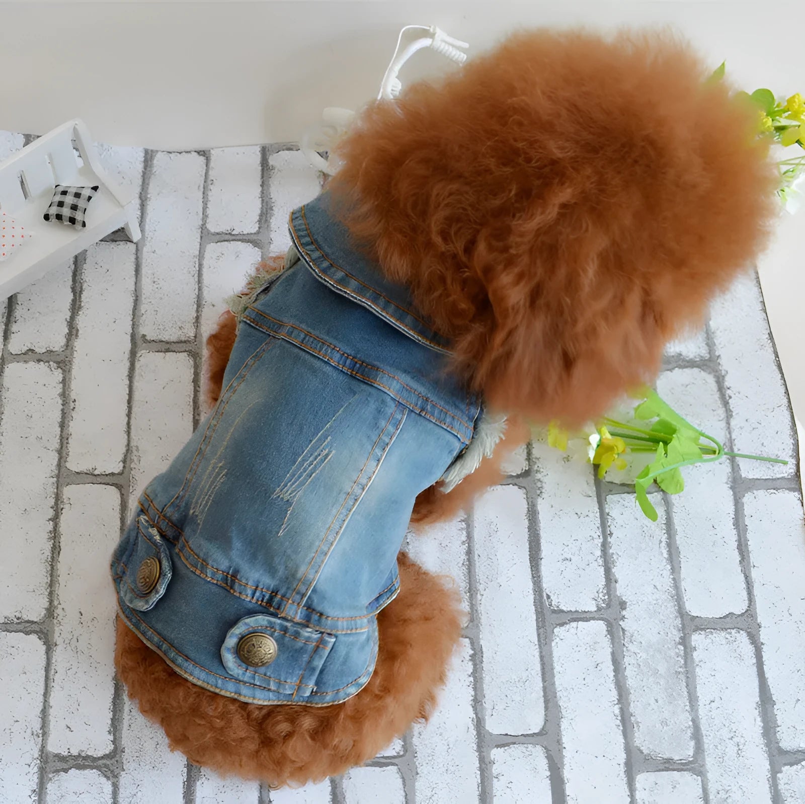 Denim pet dog vest with scratch pattern design in dark and light colours for small breed dogs