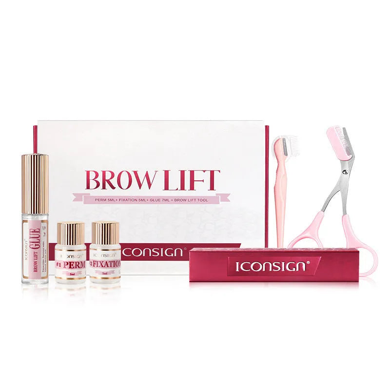Eyebrow perm set kit with scalding suit, keratosis tool and pink quick ironing accessory in suit style packaging