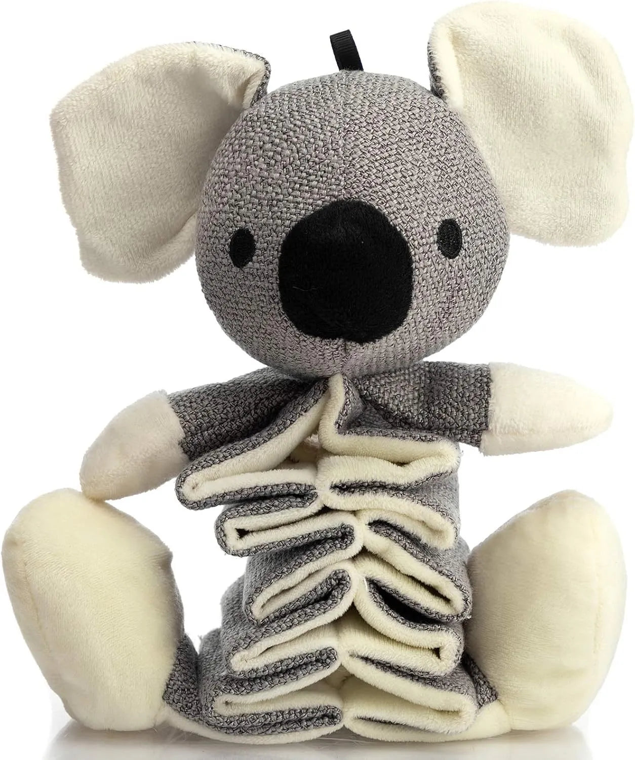 Grey koala plush dog chew toy measuring 30cm tall with internal crinkle paper.