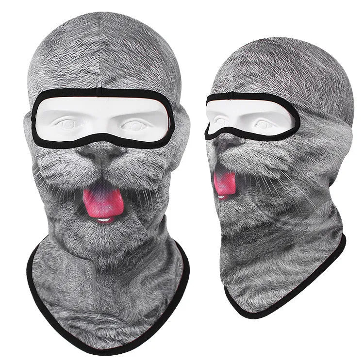 Breathable Bakool silk motorcycle skull mask in a graphic design, laid flat showing its 36cm by 29cm size.