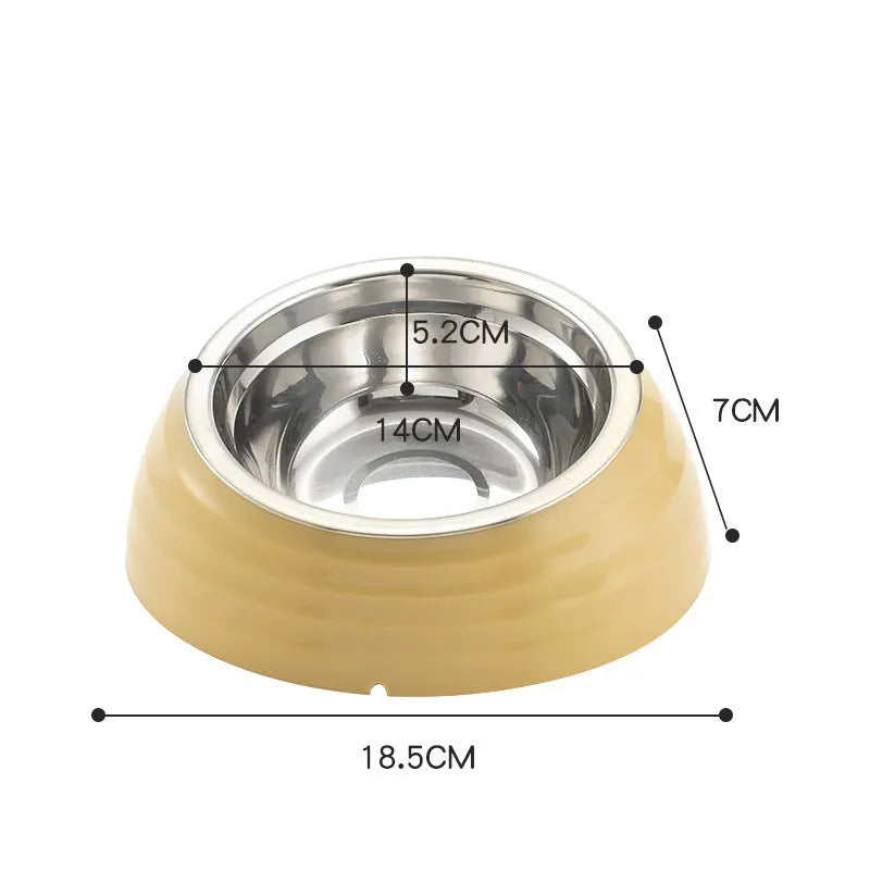 Stainless steel cat bowl with plastic base in beige, brown and light green colour options