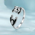 Adjustable sterling silver panda ring bracelet with white gold plating